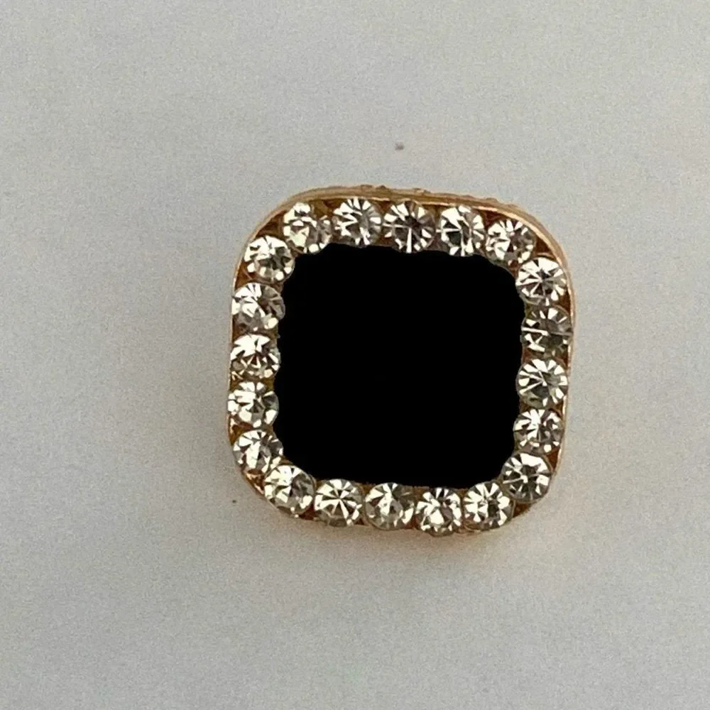 Art Deco 1820s Style Square Studs Faux Black Onyx with Rhinestones